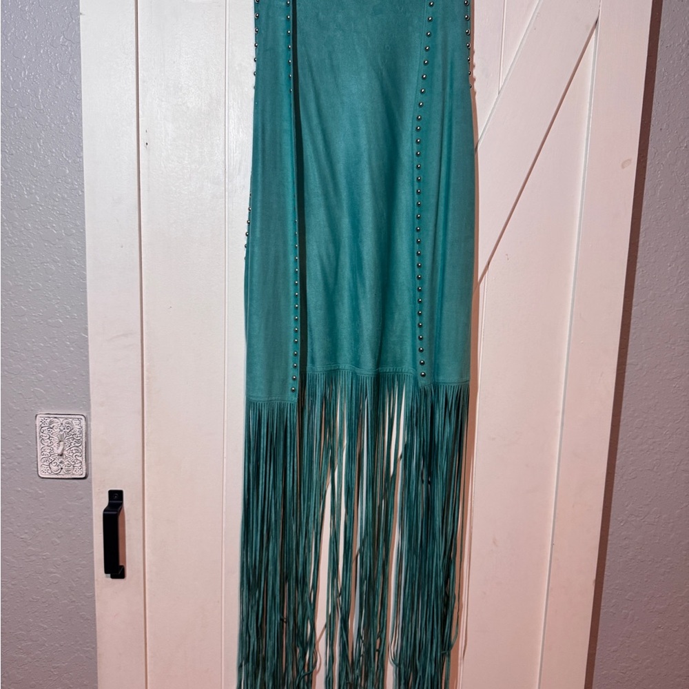 Teal Fringe Duster with Stud Accents